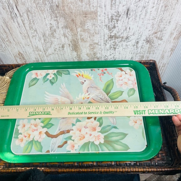 Vintage MCM Set of 3 Metal Tray Cockatoo and Flowers - Picture 3 of 8